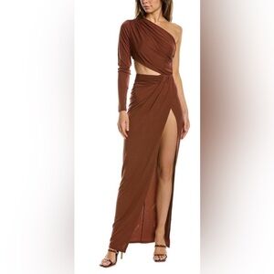 Ronny Kobo Collection One-Shoulder Brown Maxi Dress